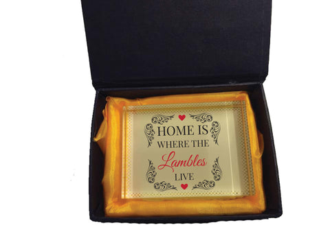 HF01 - Home is Where (Family Name) Live Personalised Crystal Block with Presentation Gift Box