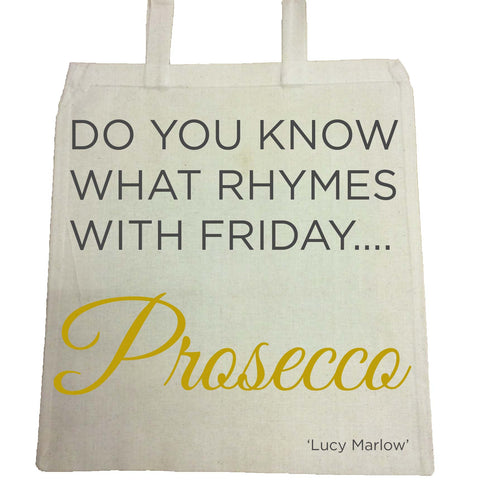 Do you know what rhymes with Friday .... Personalised Prosecco or Gin Personalised Canvas Bag for Life