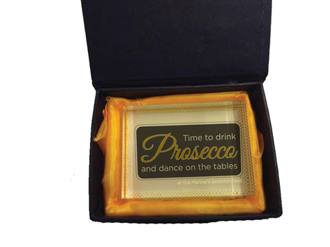 Time to drink Prosecco and Dance on the Tables Personalised Crystal Block & Gift Box