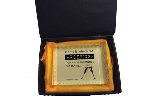 Home is where the Prosecco Flows and Memories are Made Personalised Crystal Block