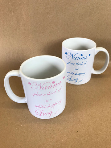 Nanna, Nan, Nanny Think of me Shopping Personalised Mug & White Box