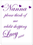 Nanna, Nanny, Nan Think of me Shopping Personalised Canvas Print