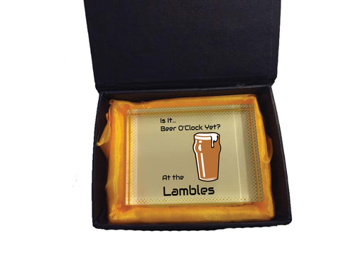 HF15 - Beer O'Clock Personalised Crystal Block with Presentation Gift Box