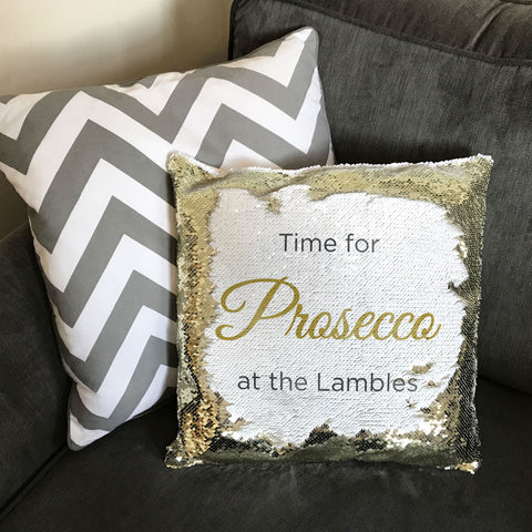 'Time For Prosecco' or any drink Personalised Sequin Cushion Cover