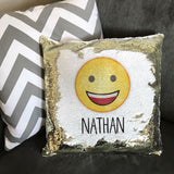 Emoji and Boys or Girls Name Personalised Square Sequin Cushion Cover