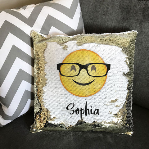 Emoji and Girls Name Personalised Sequin Cushion Cover