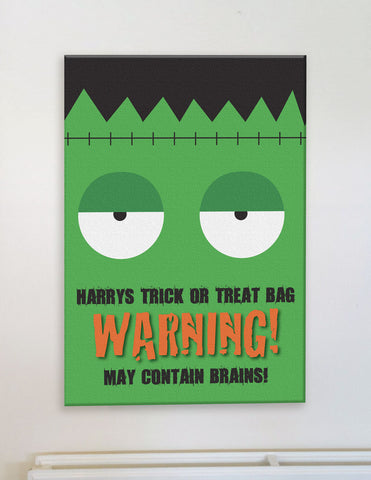 Frankenstein Themed Personalised Halloween Warning May Eat Brains Canvas Print