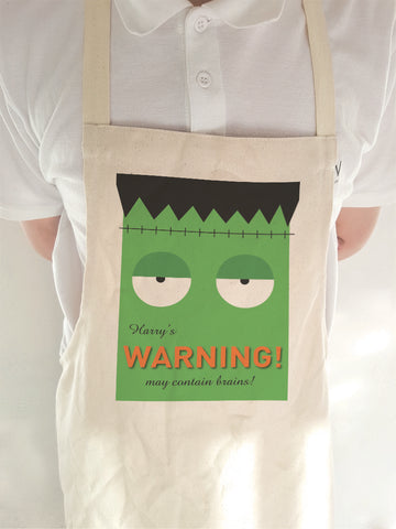 Frankenstein Themed Halloween Warning May Eat Brains Personalised Apron