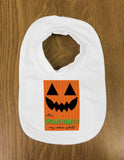 Pumpkin Themed Halloween Warning May Contain Eyeballs Personalised Baby Bib