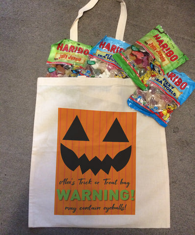 Pumpkin Themed Halloween Personalised Canvas Bag for Trick or Treating