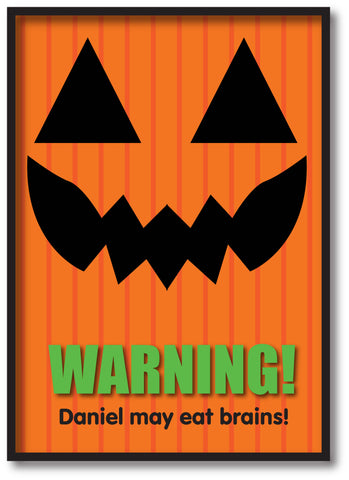 Pumpkin Themed Halloween Warning May Contain Eyeballs Personalised Print