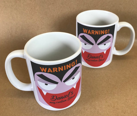 Dracula Themed Halloween Warning May Contain Treats Personalised Mug & White Gift Box