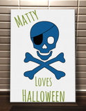Personalised Skull and Cross Bow Halloween Canvas Print for girls and boys