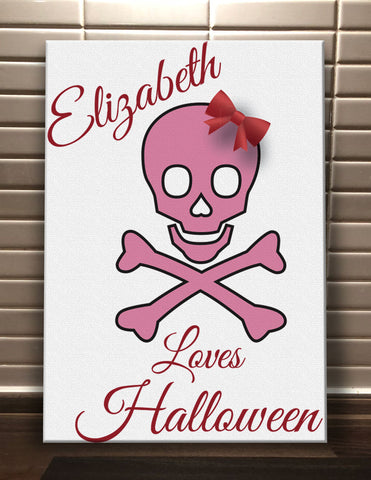 Personalised Skull and Cross Bow Halloween Canvas Print for girls and boys