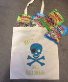 Personalised Skull & Cross Bow Halloween Trick or Treat Canvas Bag for Life for Boys & Girls