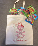 Personalised Skull & Cross Bow Halloween Trick or Treat Canvas Bag for Life for Boys & Girls