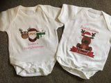 BB04 - Santa's Reindeer First Christmas Personalised Baby Vest