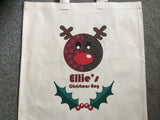 SS06 - Stitched Reindeer Personalised Christmas Canvas Bag for Life