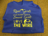WW14 - Real Girls Love Rugby League, Smart Girls Love The Wire Vest, example Warrington Wolves