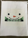 CM02 - Happy Smiley Snowman Christmas Personalised Canvas Santa Sack
