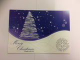 Christmas Cards for Business & Home, Swirl Tree on Curved Background with Logo