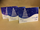 Christmas Cards for Business & Home, Swirl Tree on Curved Background with Logo