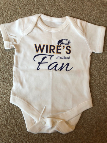 WW05 - Wire's Smallest Fan Personalised Baby Vest, examples Warrington Wolves