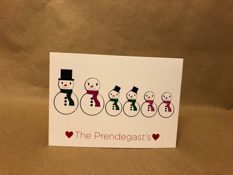 Christmas Cards for Home, Personalised with Snowmen to match your Family