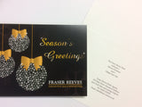 Christmas Cards for Business & Home, Personalised Black and Gold Diamonds Baubles