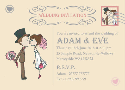 INV005 - Cute Bride and Groom Cartoon Wedding Invite