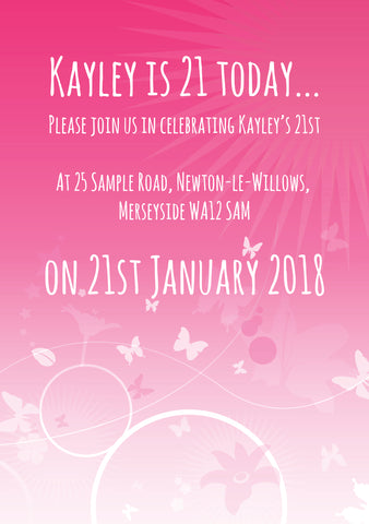 INV006 - Pink Girly Butterfly Invite, Birthday Party Any Age or Occasion