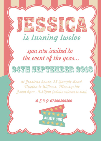 INV012 - Circus Style Invite - Birthdays - Parties - Charity Events - Children