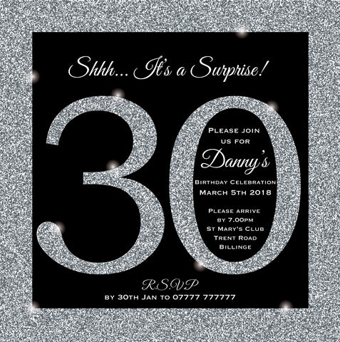 INV019 - Silver Glitter Number Invite - Birthdays - Parties - Surprise - Milestone