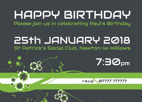 INV022 - Green Flash Flower Futuristic Invite - Birthdays - Parties - Surprise - Milestone