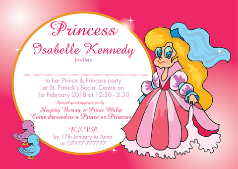 INV024 - Princess Invite - Birthdays - Sleep Overs - Childs Party