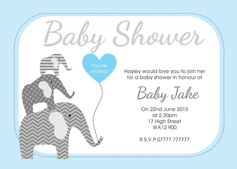 INV039 - Baby Shower, Birth Announcement, Christening, Birthday - Elephant Invite