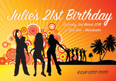 INV043 - Birthday Party Invite - Tropical, Club, Holiday, Beach, Hawaii Themed