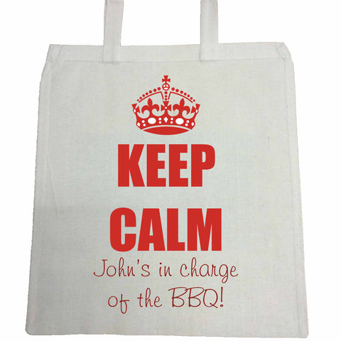 FD15 - Keep Calm in Charge of the BBQ Personalised Canvas Bag for Life