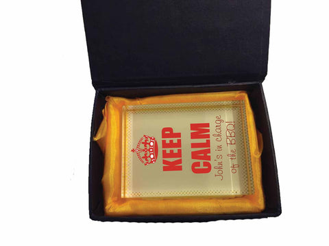 FD15 - Keep Calm I Charge of the BBQ Personalised Crystal Block with Presentation Gift Box