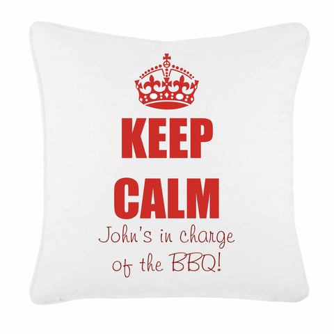 Keep Calm in Charge of the BBQ Personalised Cushion Cover