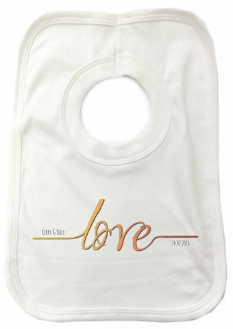 VA17 - Names Love Established..... Valentine's Personalised Baby Bib