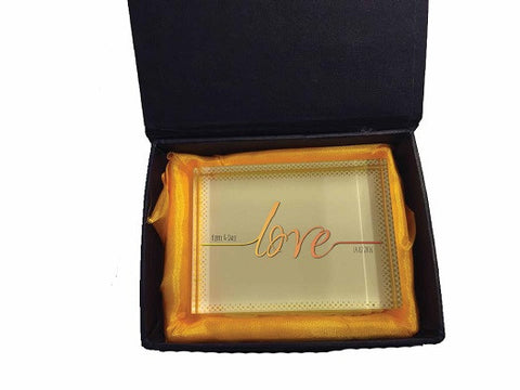 VA17 - Names Love Established...Valentine's Glass Crystal Block with Presentation Gift Box