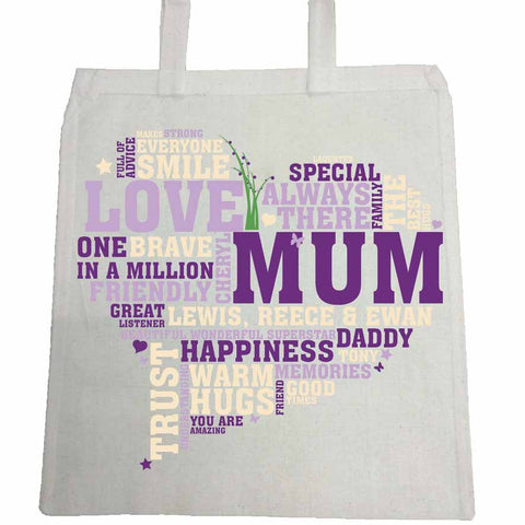 MO11 - Heart shaped word art Personalised Canvas Bag for Life
