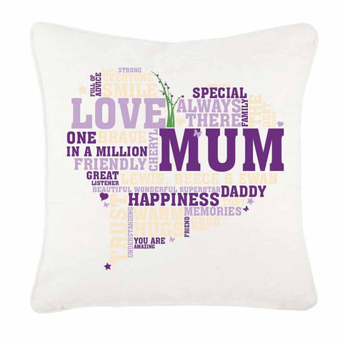 Heart shaped word art Personalised Cushion Cover