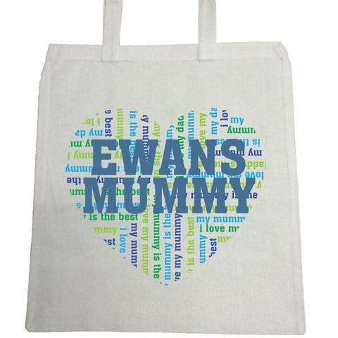 MO16 - Heart Shaped (Child's Name) Mummy Personalised Canvas Bag for Life