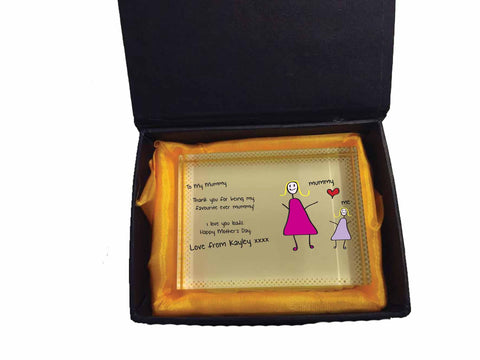 MO01 - Child's Message & Drawing Personalised Crystal Block with Presentation Gift Box