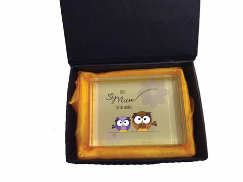 MO05 - Owl Mother's Day Personalised Crystal Block with Presentation Gift Box