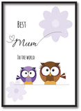 Personalised Best Mum in The World Mother & Child Owl and Flower Canvas Print