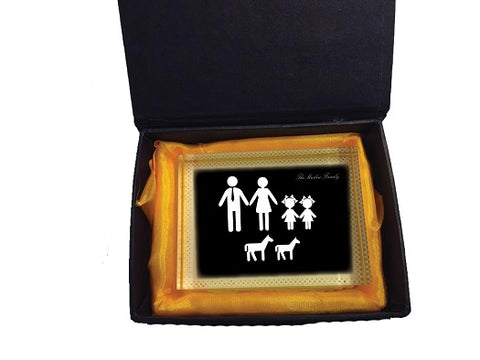MO10 - Family Name and Figures Personalised Crystal Block with Presentation Gift Box