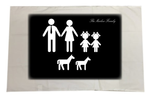 MO10 - Family Name and Figures Personalised White Pillow Case Cover